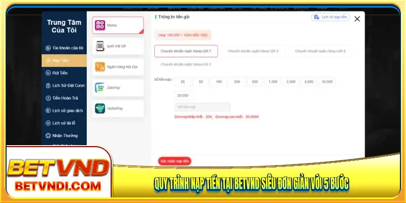 Quy trình nạp tiền tại Betvnd siêu đơn giản với 5 bước